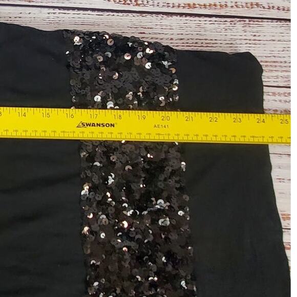 Loft Black Sequin Sparkle Holiday T Shirt M Shimmer Striped Chic Edgy Party Top - Picture 11 of 11